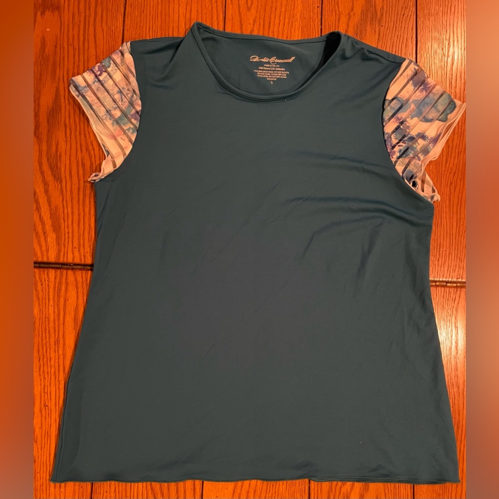 EUC Denise Cronwall Trista cap sleeve shirt,size small, teal color
